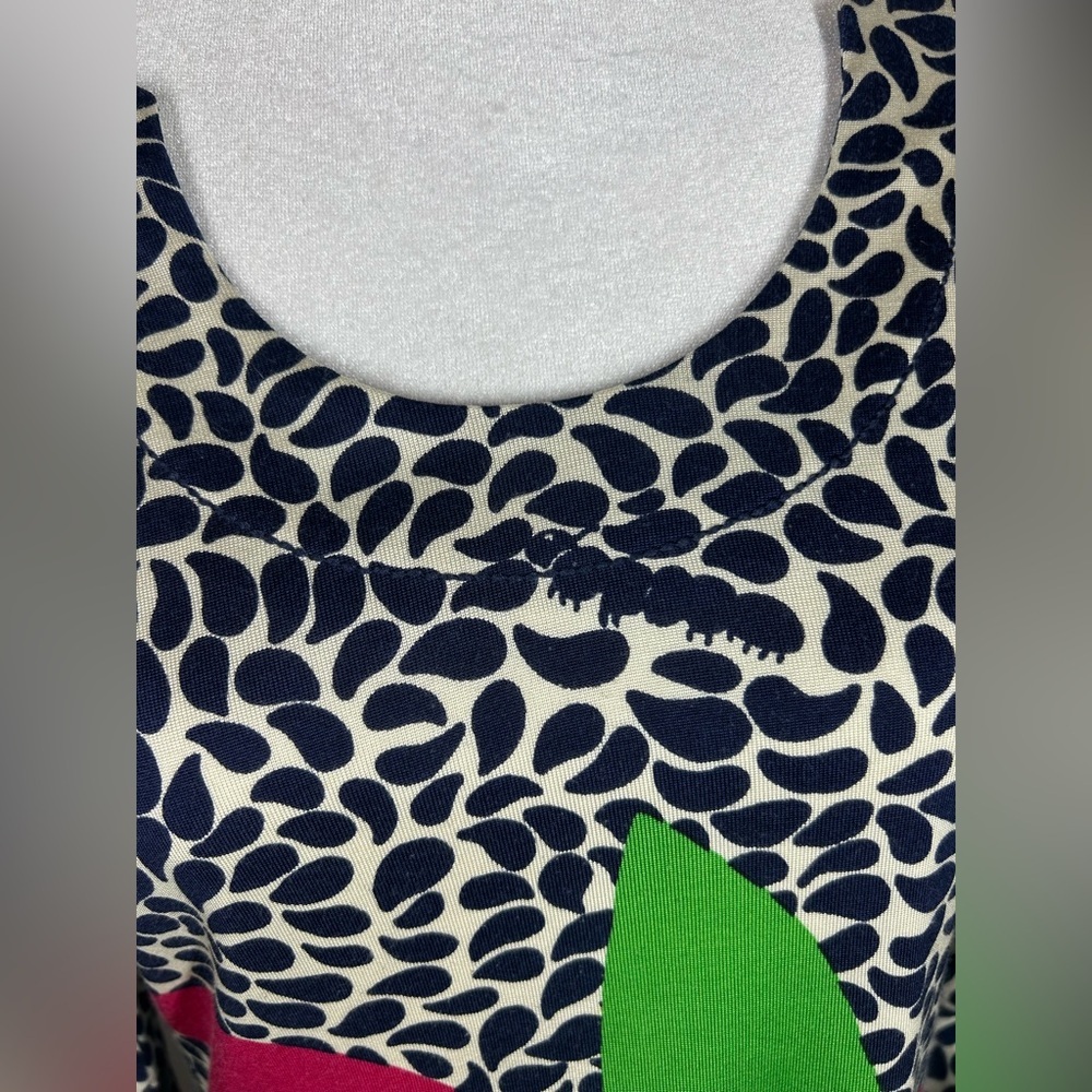 Lilly Pulitzer Angie Shift Dress Navy White Pink Green Leaf Pattern Midi Size M - Picture 4 of 14